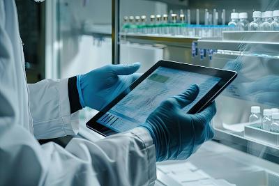 Chemist with tablet